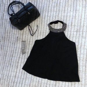 MVL Silk Evening Halter with Beaded Collar